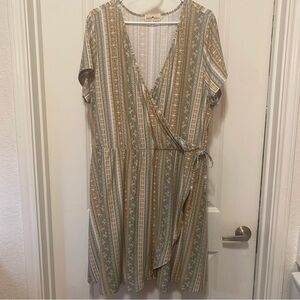 Derek Heart Asymmetrical Striped Dress in Green and Tan